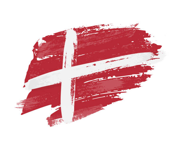 illustrazioni stock, clip art, cartoni animati e icone di tendenza di bandiera della danimarca da pennellata, pennellata scandinava nazione grunge adesivo - flag countries symbol scandinavian