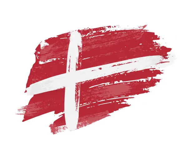 Vector illustration of Denmark flag from paint brush stroke, brushstroke Scandinavian nation grunge sticker