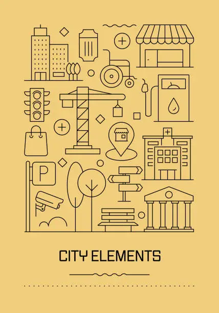 Vector illustration of City Elements Related Modern Line Design Brochure, Poster, Flyer, Presentation Template Vector Illustration