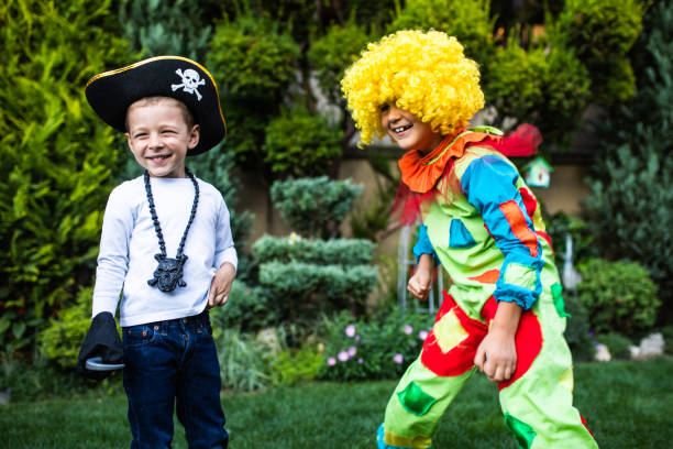 istock Two playful boys having fun on Halloween 1340296053