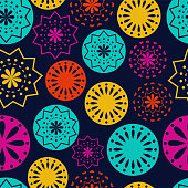 istock Vector. Perforated bright patterns Papel Picado pattern on a colored background. Hispanic Heritage Month. Polygonal seamless pattern for web banner, poster, cover, splash, social network. 1340297272