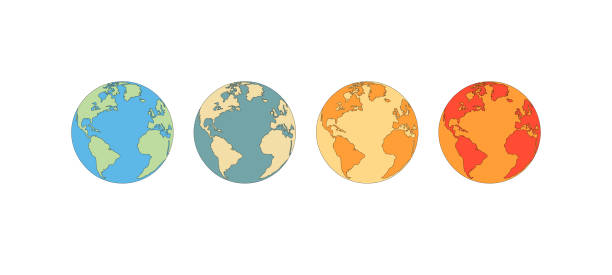 Climate change preview. Vector illustration of global warming on planet earth. Illustration of temperature increase by changing colors from cold to warm. Isolated, white background, copy space. climate justice stock illustrations