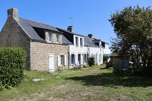 Typical houses of Brittany on the island of Hoëdic in Morbihan and the bay of Quiberon