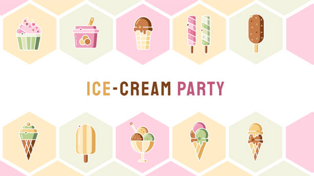 Vector illustration of set of ice creams in flat style. Vector illustration of set of ice creams in flat style. Concept of ice cream party. ice cream van stock illustrations