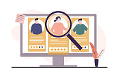 istock Search employee for company based on rating on computer screen. Searching through web page. HR specialists choosing best candidate for job 1340305786