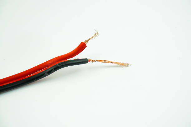istock Red black wire with copper fiber 1340305813