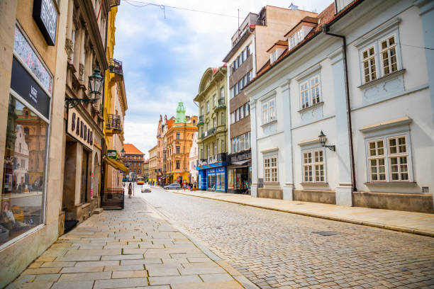 Street in old town of Plzen in Czech republic Plzen, Czech republic - August 22, 2021: Street in old town of Plzen in Czech republic . High quality photo pilsen stock pictures, royalty-free photos & images