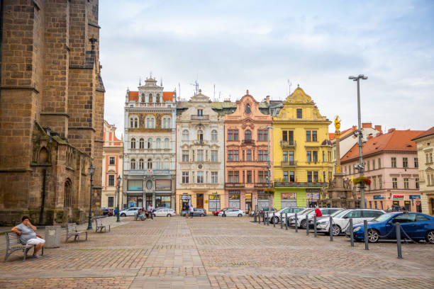 People on main square of old town Plzen in Czech republic Plzen, Czech republic - August 22, 2021: People on main square of old town Plzen in Czech republic. High quality photo pilsen stock pictures, royalty-free photos & images