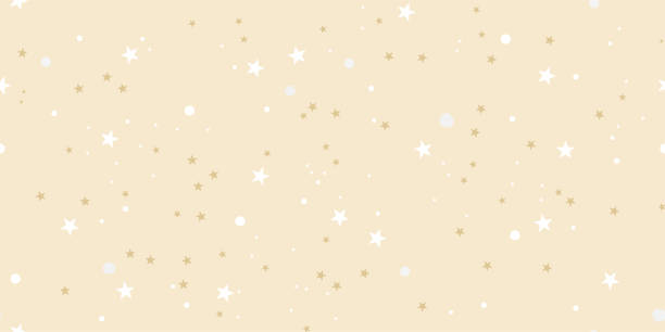 골든 & 화이트 스타 원활한 패턴 - 픽셀 완벽한 - 크리스마스 포장지 일러스트 stock illustrations