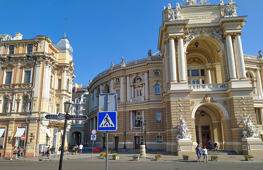 Odessa, Ukraine - August 23, 2021: Odessa National Academic Theater of Opera and Ballet, Ukraine