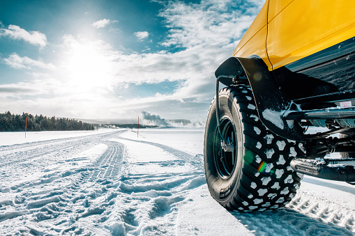 Empty snowy roads of Wyoming in winter