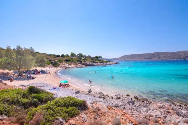 Tropical beach of Agia Dinami at the South of Chios island, Greece.