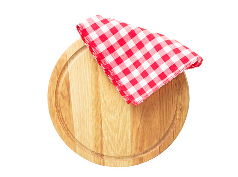 Wood board and tartan cotton napkin