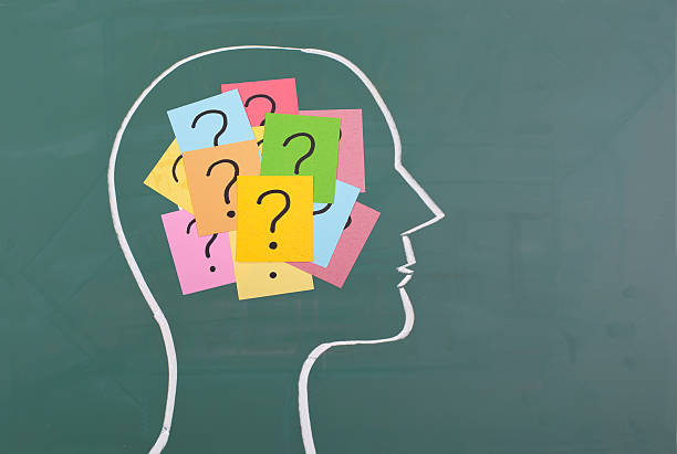Human brain and colorful question mark Human brain and colorful question mark  draw on blackboard inside the mind stock pictures, royalty-free photos & images