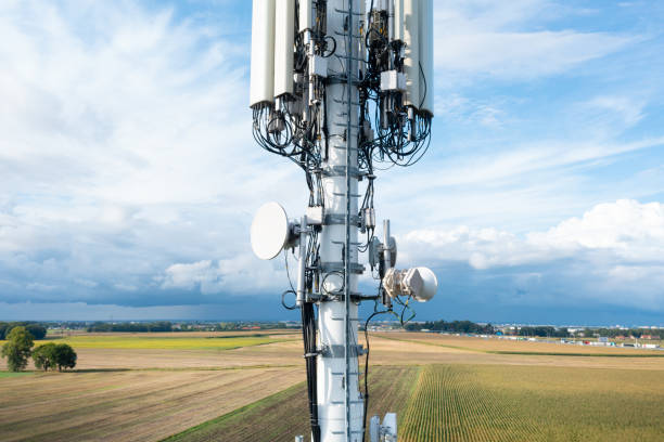 istock Antenna cellular 4g, 5g against the blue sky, close-up 1340320021