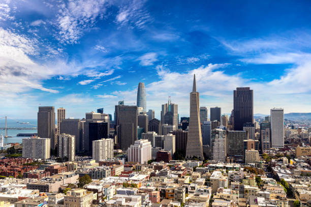 Aerial view of San Francisco Panoramic aerial view of San Francisco, California, USA transamerica pyramid san francisco stock pictures, royalty-free photos & images