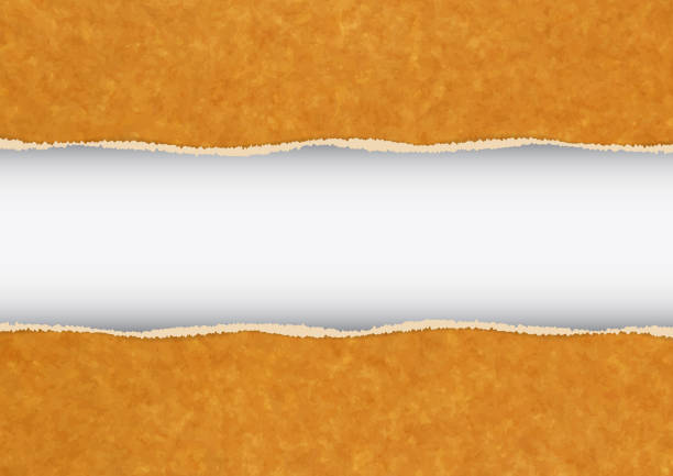 찢어진 가장자리와 종이 층 아래 빈 흰색 줄무늬와 오렌지 대리석 골판지 배경 - brown background material textile torn stock illustrations
