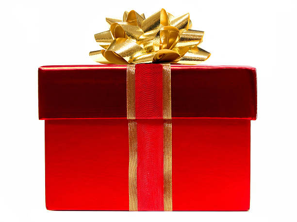 istock Red Christmas bift box with gold bow isolated 134032385