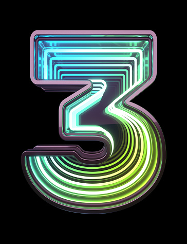 Infinity Neon font. Minth light. Number 3.