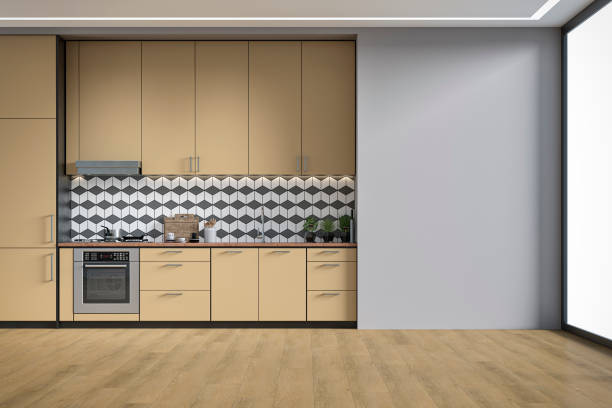 istock Modern kitchen and dining room 70's retro style 1340327083