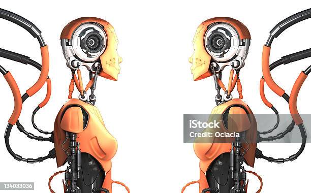 Foto de Elegante Robôs Com Cabos e mais fotos de stock de Futurista - Futurista, Androide, Pele Humana