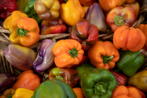 Colorful peppers on display at a Farmers Market
