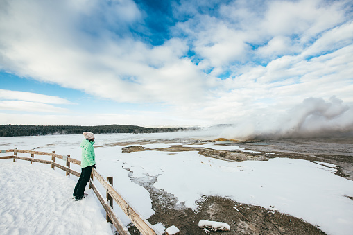 Yellowstone geyser sightseeing in winter