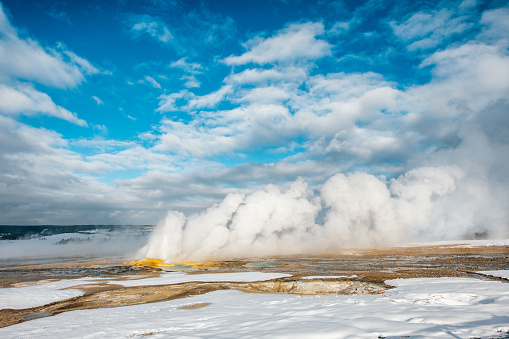 Yellowstone Spasm Geyser in Winter, Wyoming