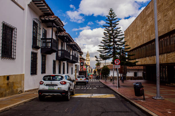 Colonial streets of the La Candelaria neighborhood on a sunny day, a place much visited by nationals and foreigners with different options for recreation and entertainment. September 14, 2021