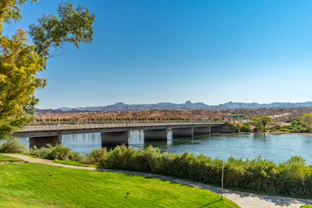 The Colorado River Bridge between Laughlin, Nevada and Bullhead City, Arizona stock photo