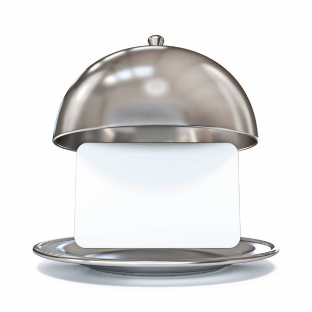 istock Restaurant dome dish with blank paper card 3D 1340347076