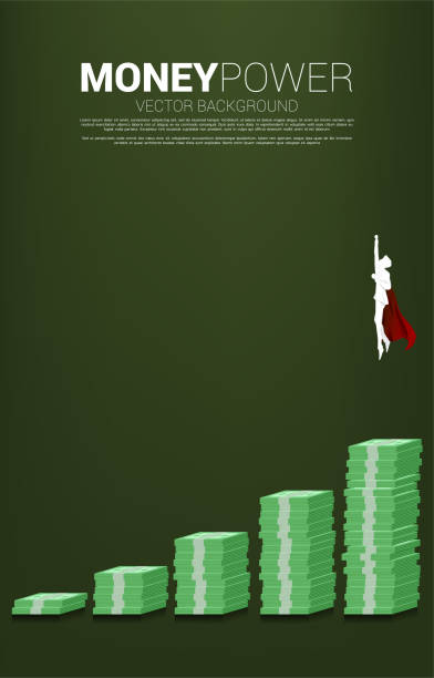 istock Silhouette of businessman flying from higher column of graph banknote stack. 1340353322