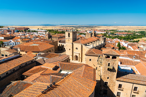 The medieval walled city of Caceres, Spain on a sunny day.
