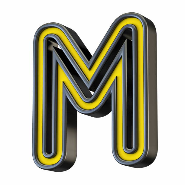 istock Yellow black outlined font Letter M 3D 1340359323