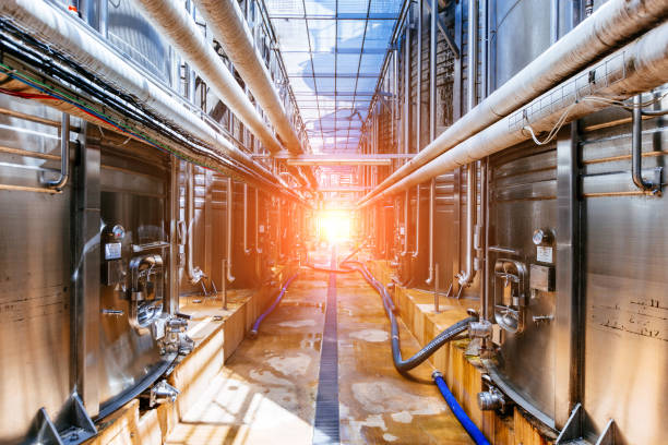 istock Modern winery. Stainless steel barrels for wine fermentation 1340362596