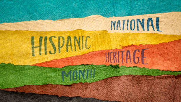 National Hispanic Heritage Month in a web banner September 15 - October 15, National Hispanic Heritage Month - handwriting in Huun paper handmade in Mexico, reminder of cultural event hispanic heritage month stock pictures, royalty-free photos & images