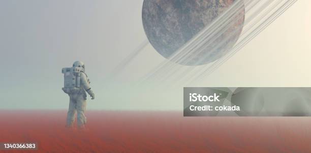 Astronaut At Remote Location Stock Photo - Download Image Now - Astronaut, Space Exploration, Fantasy