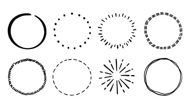 Vector illustration of Hand drawn circle line badge set.