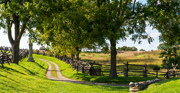 Sharpsburg, Maryland, USA September 11, 2021 The Bloody Lane at Antietam National Battlefield, an area which saw heavy fighting during the battle