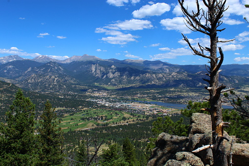 Overview of Estes Park from Kruger Rock hiking trail