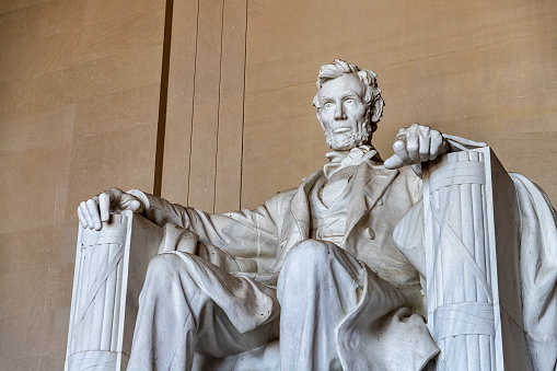 Abraham Lincoln statue inside Lincoln Memorial in Washington DC, USA