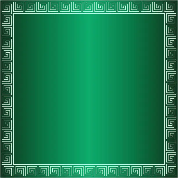 Vector illustration of Seamless Meander Pattern Frame In Green And White Color, Greek Key Pattern Background