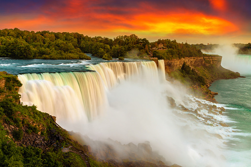 View of American falls at Niagara falls at sunset, USA, from the American Side