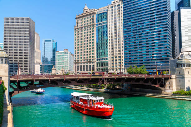 istock Sightseeing cruise at Chicago river 1340382416