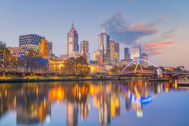 istock Melbourne city skyline at twilight ,Australia 1340383449