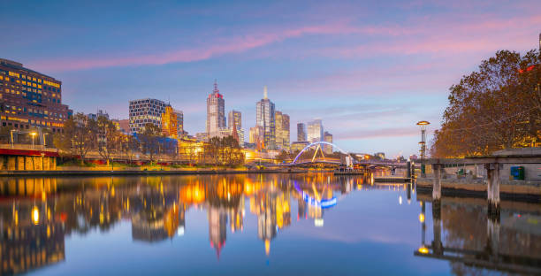 istock Melbourne city skyline at twilight ,Australia 1340383450