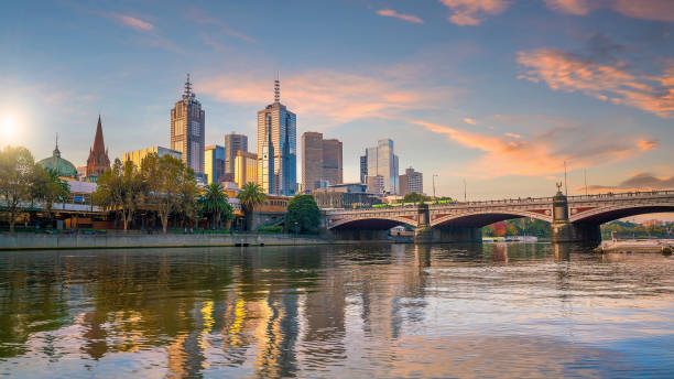 istock Melbourne city skyline at twilight,  Australia 1340383456