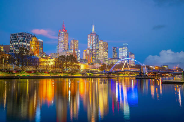 istock Melbourne city skyline at twilight ,Australia 1340383468