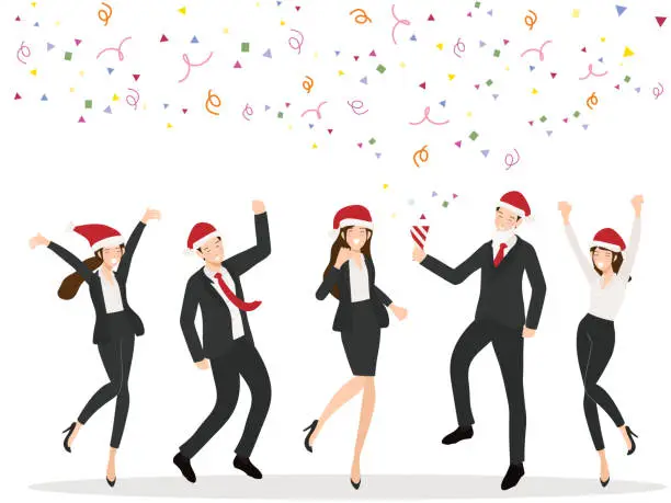 Vector illustration of team worker Christmas party in office with confetti eps10 vectors illustration