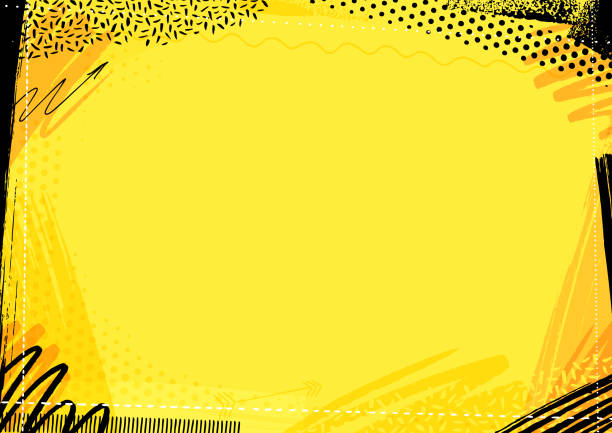黄色と黒のペイントマーカーペンフレーム - 黄色の背景点のイラスト素材／クリップアート素材／マンガ素材／アイコン素材